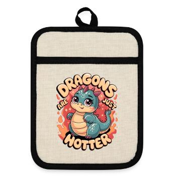 Drachen sind nur heißer - Topflappen mit Gummirückseite - Leinen/Schwarz  - Vorne