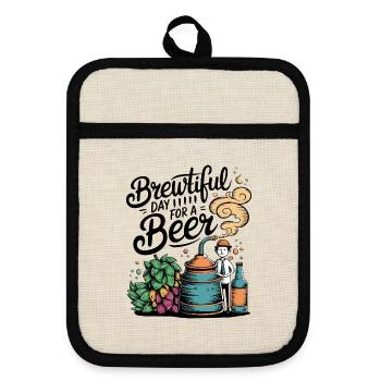 Brautag für ein Bier - Topflappen mit Gummirückseite - Leinen/Schwarz  - Vorne