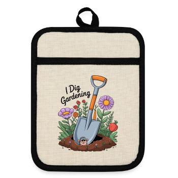 I Dig Gardening - Pot holders with rubber back - linen/black  - Front
