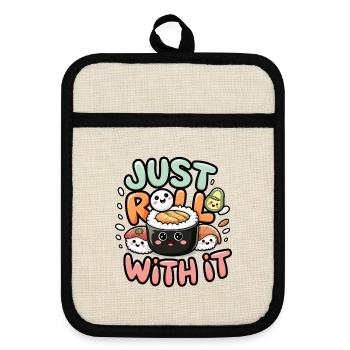 Just Roll With It - Pot holders with rubber back - linen/black  - Front
