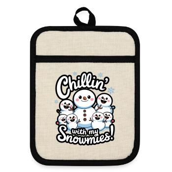 Chillin' avec mes Snowmies ! - Maniques avec dos en caoutchouc - lin/noir  - Devant