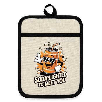 Soda-Lighted To Meet You - Pot holders with rubber back - linen/black  - Front