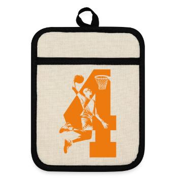 NUMBER 4 BASKETBALL 4TH BIRTHDAY - Pot holders with rubber back - linen/black  - Front
