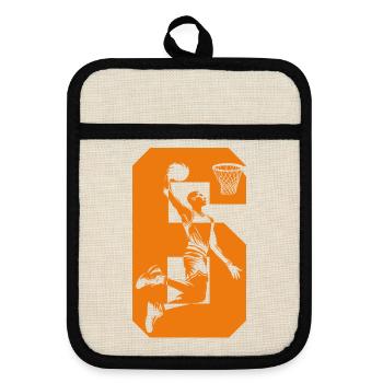 NUMBER 6 BASKETBALL 6TH BIRTHDAY - Pot holders with rubber back - linen/black  - Front
