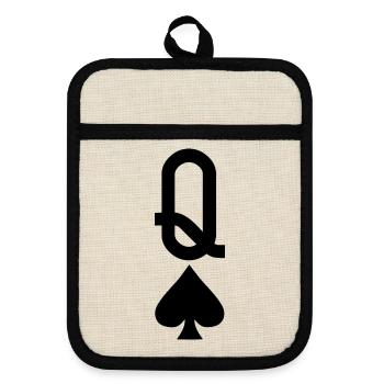 Poker Playing Card - Spades Lady - Pot holders with rubber back - linen/black  - Front