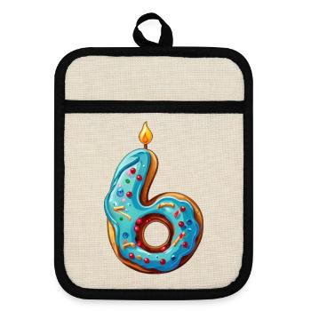 NUMBER 6 CAKE SWEET 6TH BIRTHDAY - Pot holders with rubber back - linen/black  - Front