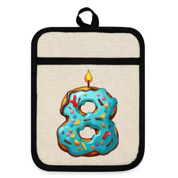 NUMMER 8 KUCHEN SWEET 8. GEBURTSTAG - Topflappen mit Gummirückseite - Leinen/Schwarz  - Vorne