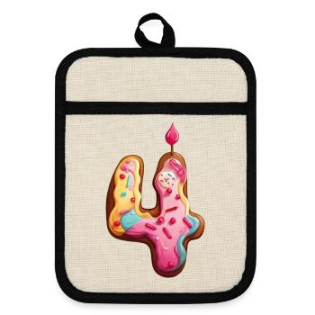 NUMBER 4 CAKE SWEET 4TH BIRTHDAY - Pot holders with rubber back - linen/black  - Front
