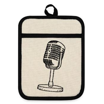 Microphone - Retro - drawn - Pot holders with rubber back - linen/black  - Front