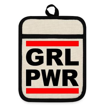 Girl Power « GRL PWR » - Montrez votre force ! - Maniques avec dos en caoutchouc - lin/noir  - Devant