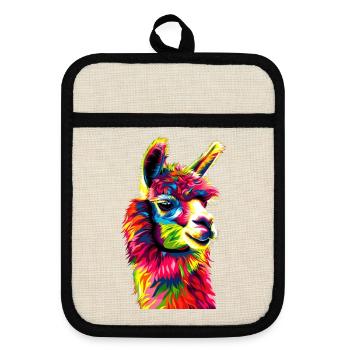 Alpaca Pop Art Bright Colors Llama Rainbow Alpaca - Pot holders with rubber back - linen/black  - Front