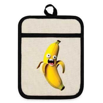 Ausdrucksvolle Banana-Figur mit Miene - Topflappen mit Gummirückseite - Leinen/Schwarz  - Vorne