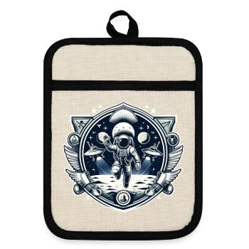 Astronaut Moon UFO Logo - Pot holders with rubber back - linen/black  - Front