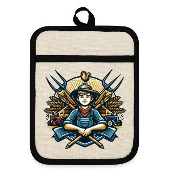 Boy from the village logo - Pot holders with rubber back - linen/black  - Front