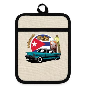 Cuba Cigar Car Rum Libre Havana Souvenir retro - Pot holders with rubber back - linen/black  - Front