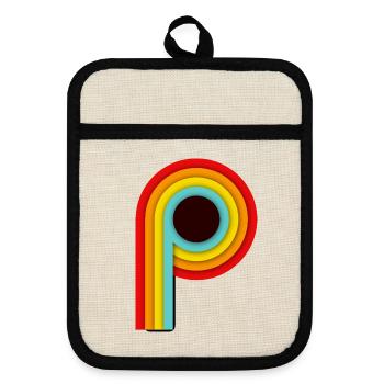 Retro Design Stripes P - Pot holders with rubber back - linen/black  - Front