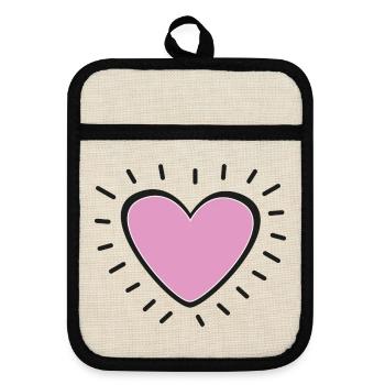 Pastel Pink Heart Radiant Charm - Pot holders with rubber back - linen/black  - Front