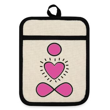 Pinkes Herz-Symbol mit Strahlen - Pot holders with rubber back - linen/black  - Front