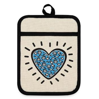 Leopard Heart Burst - Pot holders with rubber back - linen/black  - Front