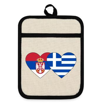 Serbia Greece Flag Heart - Pot holders with rubber back - linen/black  - Front