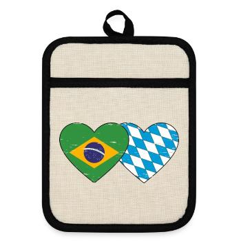 Brésil Bavière Drapeau Coeur utilisé - Maniques avec dos en caoutchouc - lin/noir  - Devant