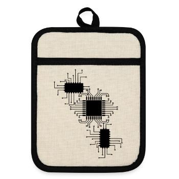 electrician electrical electronics occupation voltage CPU - Pot holders with rubber back - linen/black  - Front