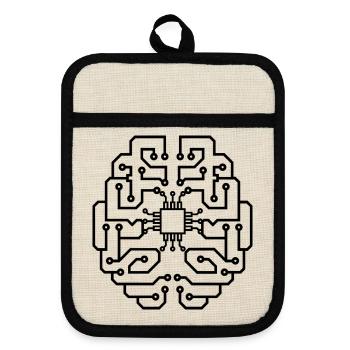 electrician electrical electronics occupation voltage CPU - Pot holders with rubber back - linen/black  - Front