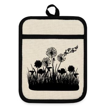 Butterfly Design Pust flowers meadow hearts - Pot holders with rubber back - linen/black  - Front
