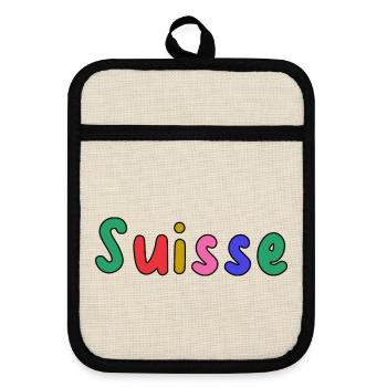 SUISSE. PAYS. GENEVE. HUMOUR. DRAPEAU - Maniques avec dos en caoutchouc - lin/noir  - Devant