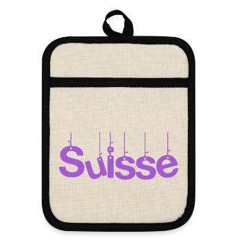 SUISSE. PAYS. GENEVE. SUISSE. HUMOUR - Maniques avec dos en caoutchouc - lin/noir  - Devant