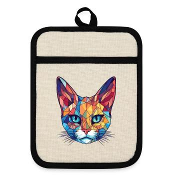 Pixie Bob Katze Bunte Aquarell Haustier Illustration - Topflappen mit Gummirückseite - Leinen/Schwarz  - Vorne