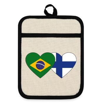 Brésil Finlande Flag Heart - Maniques avec dos en caoutchouc - lin/noir  - Devant