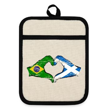 Brésil Ecosse drapeau mains forme de coeur utilisé - Maniques avec dos en caoutchouc - lin/noir  - Devant