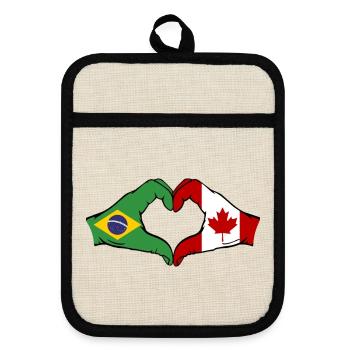 Brazil Canada Flag Hands Heart Shape - Pot holders with rubber back - linen/black  - Front