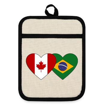 Drapeau du cœur du Canada et du Brésil - Maniques avec dos en caoutchouc - lin/noir  - Devant