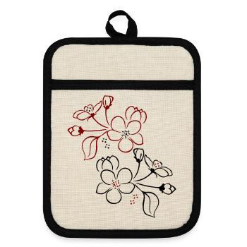 Blüten, Flowers - Pot holders with rubber back - linen/black  - Front