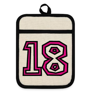 18. 18 YEARS OLD. 18th ANNIVERSARY. BIRTHDAY 18 YEARS. - Pot holders with rubber back - linen/black  - Front