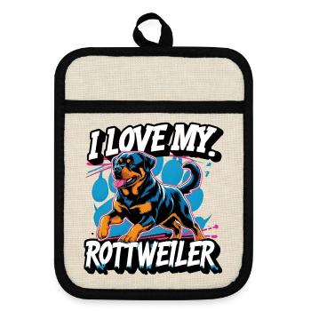 J’adore mon Rottweiler - Maniques avec dos en caoutchouc - lin/noir  - Devant