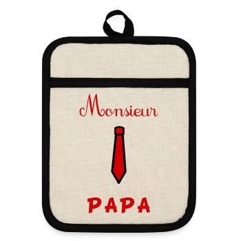 DAD. FATHER'S DAY. HAPPY FATHER'S DAY. HAPPY BIRTHDAY. - Pot holders with rubber back - linen/black  - Front