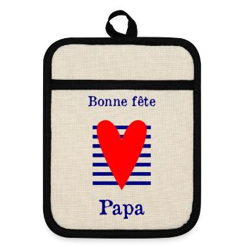FÊTE DES PÈRES. BONNE FÊTE PAPA. PAPA. BONNE FÊTE. - Maniques avec dos en caoutchouc - lin/noir  - Devant