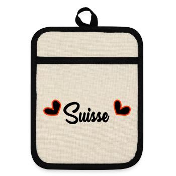 SWITZERLAND. COUNTRY. GENEVA. SWITZERLAND. HUMOR. COUNTRY - Pot holders with rubber back - linen/black  - Front