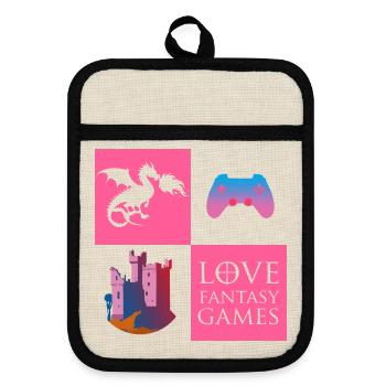Dragon Game Fantasy - Pot holders with rubber back - linen/black  - Front
