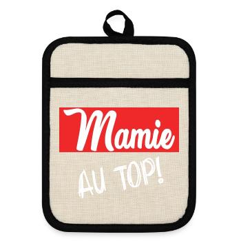 MAMIE. GRAND-MERE. FÊTE DES MÈRES. BONNE FÊTE - Maniques avec dos en caoutchouc - lin/noir  - Devant