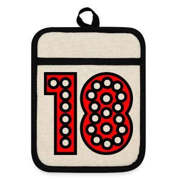 18. 18 YEARS OLD. 18th ANNIVERSARY. 18 BIRTHDAY. - Pot holders with rubber back - linen/black  - Front