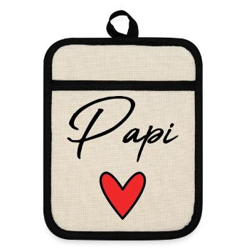 PAPI. PAPA. FÊTE DES PÈRES. BONNE FÊTE PAPA - Maniques avec dos en caoutchouc - lin/noir  - Devant