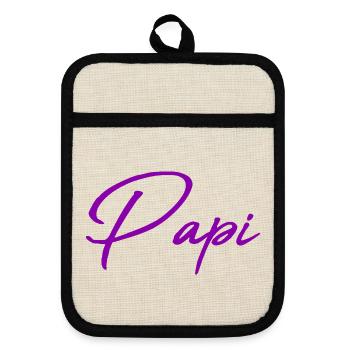 PAPI. PAPY. PAPA. FÊTE DES PÈRES. BONNE FÊTE PAPA. - Maniques avec dos en caoutchouc - lin/noir  - Devant