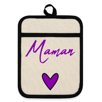 HAPPY BIRTHDAY. HEART. HAPPY MOTHER'S DAY. MOM. FEAST - Pot holders with rubber back - linen/black  - Front