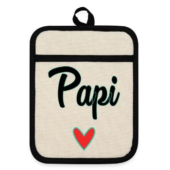 PAPY. PAPA. FÊTE DES PÈRES. BONNE FÊTE PAPA. BONNE - Maniques avec dos en caoutchouc - lin/noir  - Devant