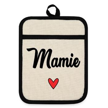 MAMIE. MAMAN. GRAND-MERE. FÊTE DES MÈRES - Maniques avec dos en caoutchouc - lin/noir  - Devant