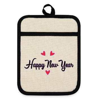 HAPPY NEW YEAR. NEW YEAR'S EVE. BEST WISHES - Pot holders with rubber back - linen/black  - Front
